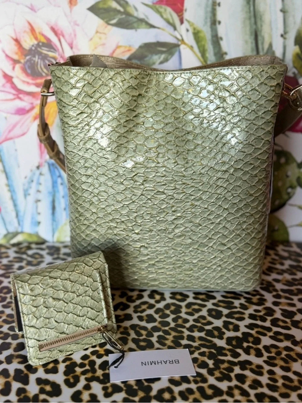 BRAHMIN CELINA MINT NOVELLA BAG WITH MATCHING JANE WALLET NWT GREEN SET